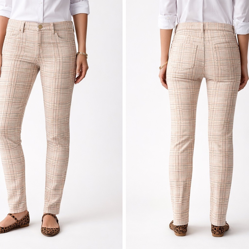 NWT J McLaughlin Lexi Jean Knit Hilltop Plaid Khaki Pink $178. 4 Way Stretch 12 - Picture 2 of 9